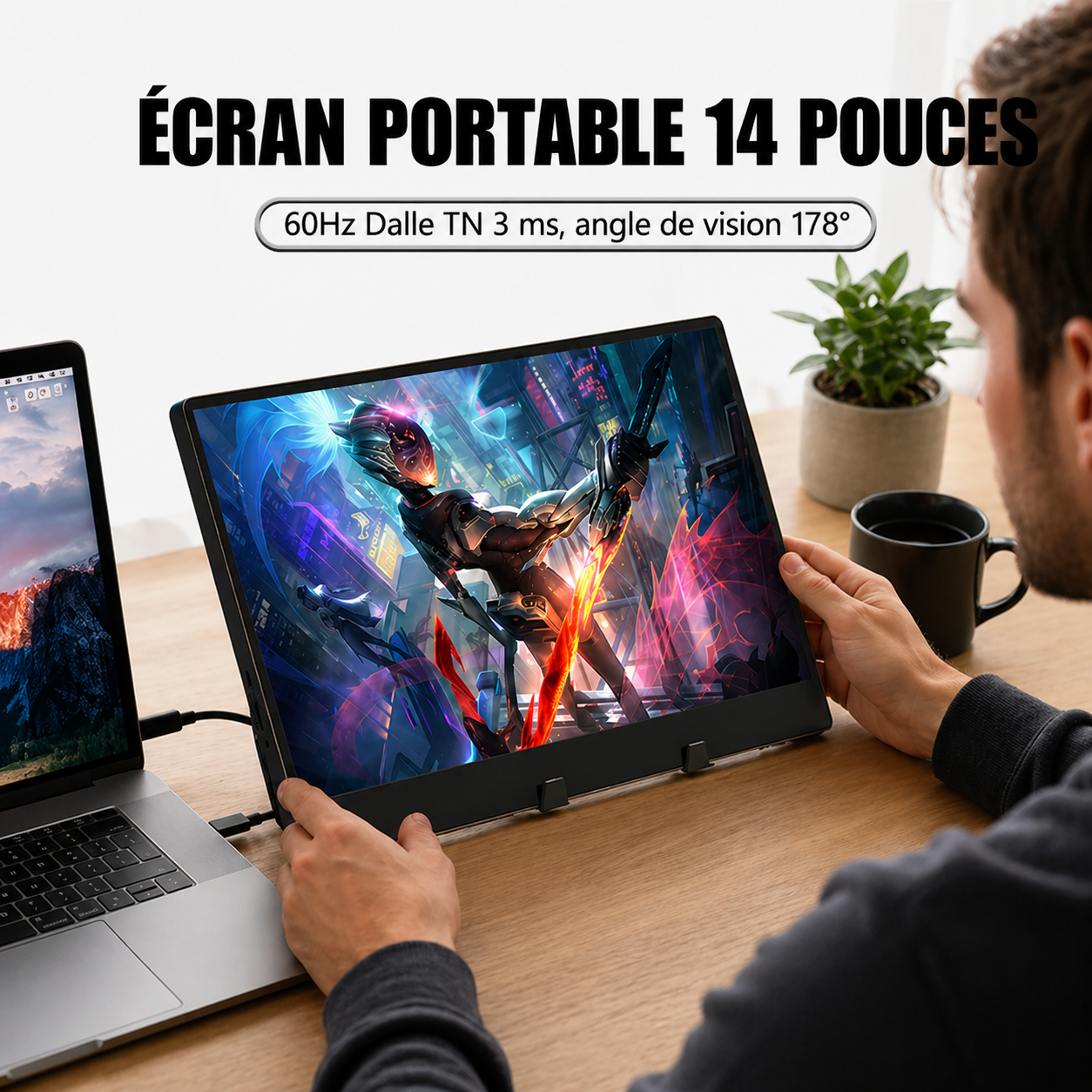 Écran Portable 14” HD Ultra Léger – Moniteur Externe 60Hz Rapide & Lumineux (Idéal PC & Gaming)