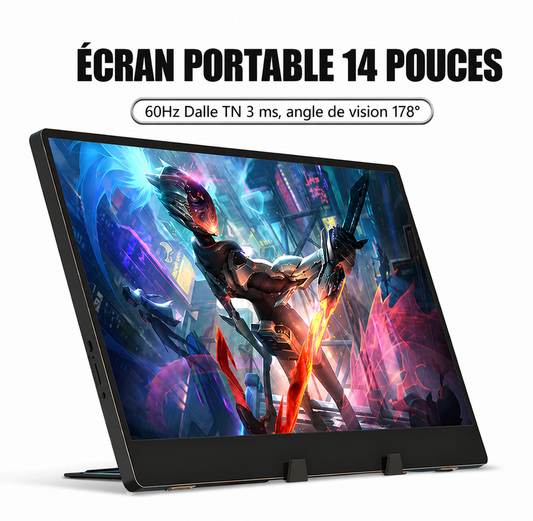 Écran Portable 14” HD Ultra Léger – Moniteur Externe 60Hz Rapide & Lumineux (Idéal PC & Gaming)