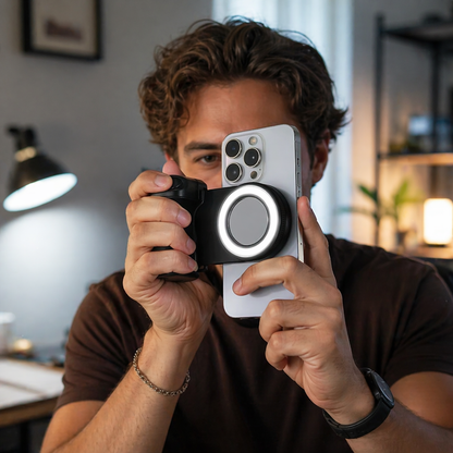 Grip MagSafe 2026 avec Déclencheur Bluetooth & Lumière LED – Stabilisateur Photo/Vidéo pour iPhone & Android.