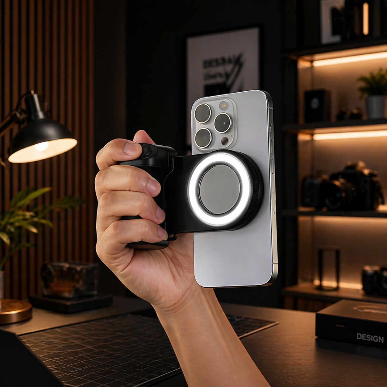 Grip MagSafe 2026 avec Déclencheur Bluetooth & Lumière LED – Stabilisateur Photo/Vidéo pour iPhone & Android.
