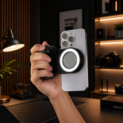 Grip MagSafe 2026 avec Déclencheur Bluetooth & Lumière LED – Stabilisateur Photo/Vidéo pour iPhone & Android.