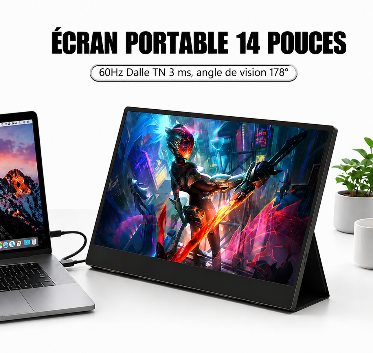 Écran Portable 14” HD Ultra Léger – Moniteur Externe 60Hz Rapide & Lumineux (Idéal PC & Gaming)