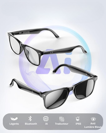 Lunettes connectées 4K IA | Caméra HD mains libres, Contrôle Vocal & Appels Bluetooth.