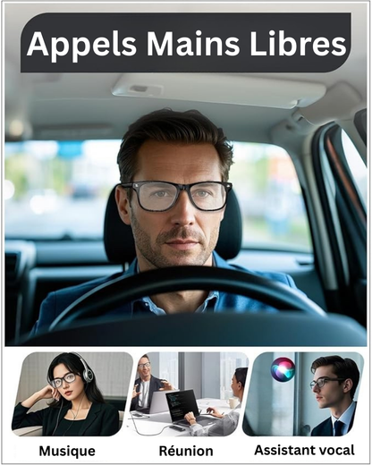 Lunettes connectées 4K IA | Caméra HD mains libres, Contrôle Vocal & Appels Bluetooth.