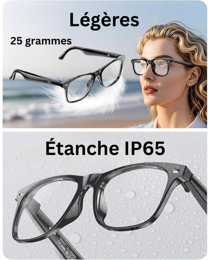 Lunettes connectées 4K IA | Caméra HD mains libres, Contrôle Vocal & Appels Bluetooth.